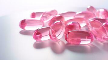 Pink transparent vitamins on a light background photo