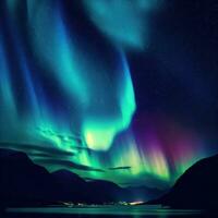 impresionante Aurora borealis reluce en el oscuridad ,ai generado foto