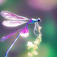 The dragonfly perches on a wildflower, a vibrant gem in the natural world ,AI Generated photo