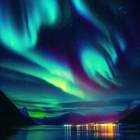 The ethereal Northern Lights painting the night sky in shades of emerald and violet ,AI Generated photo