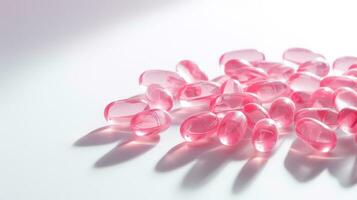 Pink transparent vitamins on a light background photo