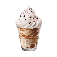 hielo crema helado con frutas y nueces con azotado crema y chocolate patatas fritas generativo png