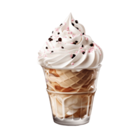 la glace crème sundae avec fouetté crème et Chocolat chips, ai génératif png