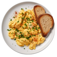 scrambled eggs with bread on a plate,AI Generative png