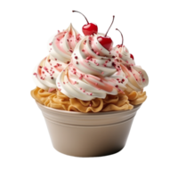 ghiaccio crema Cupcake con ciliegie su in alto, ai generativo png