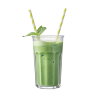 green smoothie with straws on transparent background,AI Generative png