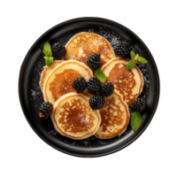 Pfannkuchen mit Brombeeren und Minze Blätter auf ein Teller , ai generativ png