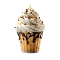 ice cream cone with chocolate sauce and whipped cream,AI Generative png