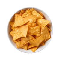 nachos dentro uma tigela em uma transparente plano de fundo,ai generativo png