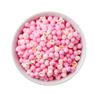 une bol de rose et blanc pop corn sur une transparent arrière-plan, ai génératif png