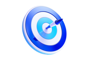 blue dart arrow in target on transparent background,AI Generative png