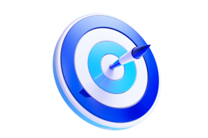 blue dart arrow in target on transparent background,AI Generative png