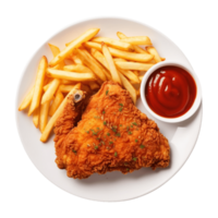 grillé épicé poulet ailes avec ketchup et français frites,ai génératif png