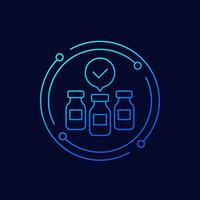 Vaccine supply icon with bottles, linear design vector