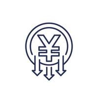 reduce costs icon, price reduction, line vector with yuan