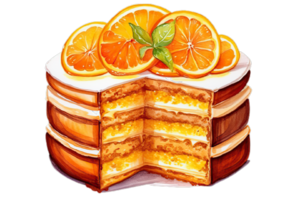 Orange Kuchen mit Scheiben Schnitt aus von es, ai generativ png