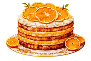 Orange Kuchen mit Sahne und Orange Scheiben, ai generativ png