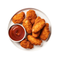 kyckling nuggets med ketchup på en tallrik,ai generativ png