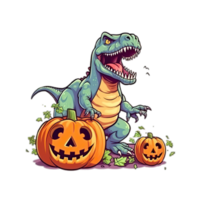 dibujos animados t - rex dinosaurio con calabaza en transparente fondo generativo png