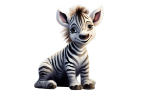 uma aguarela desenho animado zebra sentado baixa em a chão, ai generativo png