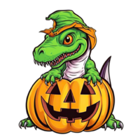 cartoon green dragon sitting on a pumpkin, AI Generative png