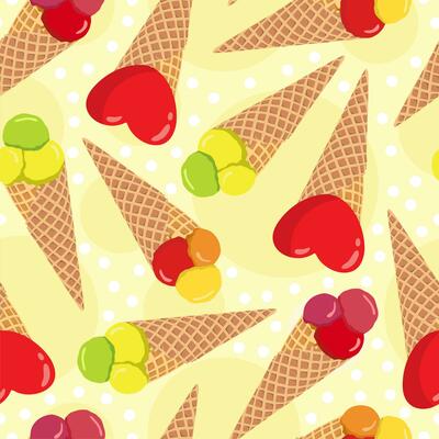 Ice cream seamless pattern set of various colorful bright ice cream cones