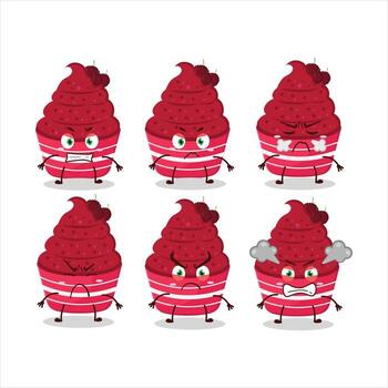 hielo crema frambuesa taza dibujos animados personaje con varios enojado expresiones vector