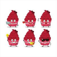 Ice cream raspberry cup cartoon character with various types of business emoticons vector