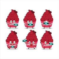 Photographer profession emoticon with ice cream raspberry cup cartoon character vector