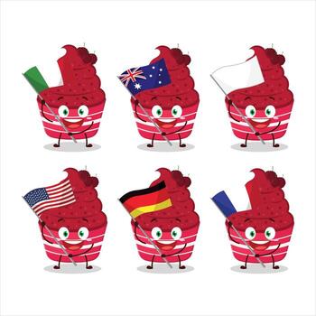 hielo crema frambuesa taza dibujos animados personaje traer el banderas de varios países vector