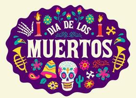 Dia De Los Muertos Celebration Card Design with Skulls and Object vector