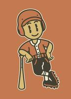 Joyful Baseball Player Stand with a Baseball Bat vector