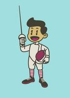 Cute and Joyful Fencing Player Cartoon Isolated Vintage vector