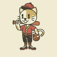 Cute Cat Baseball Player Mascot  Vintage Isolated vector