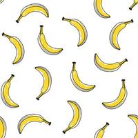 Seamless yellow banana pattern in hand drawn style vector