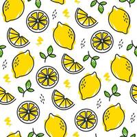 Seamless fresh yellow lemon pattern design, hand drawn lemon pattern template vector