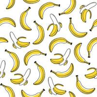 Seamless yellow banana pattern in hand drawn style vector