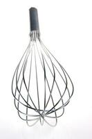 a black and silver whisk with a spiral shape photo