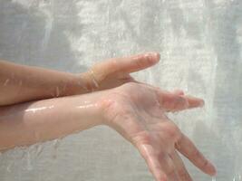 a person's hand is wet photo