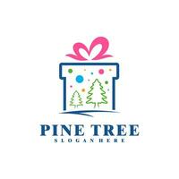 Gift with Pine Tree logo design vector. Creative Pine Tree logo concepts template vector