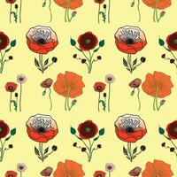 Flower flat style seamless pattern, vector design,