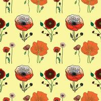 Flower flat style seamless pattern, vector design,