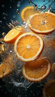 naranja rebanada en agua ai generado foto