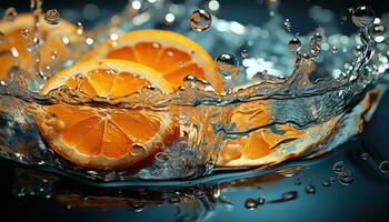 naranja rebanada en agua ai generado foto