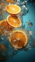 naranja rebanada en agua ai generado foto