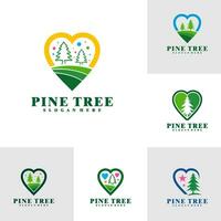 Set of Pine Tree with Love logo design vector. Creative Pine Tree logo concepts template vector