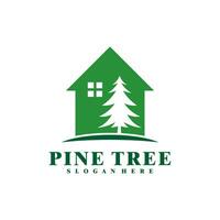 Pine Tree with House logo design vector. Creative Pine Tree logo concepts template vector