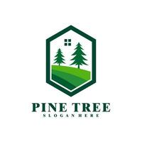 Pine Tree with House logo design vector. Creative Pine Tree logo concepts template vector