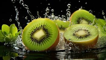 kiwi fruit slices into water AI generated photo