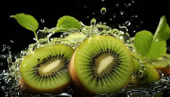 kiwi fruit slices into water AI generated photo